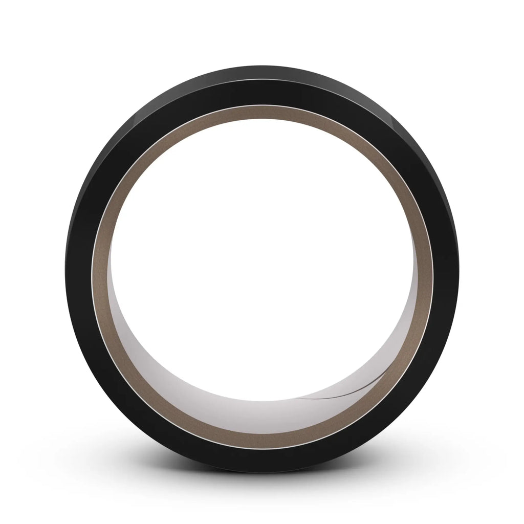 Black rubber bondage tape with a smooth matte finish and reflective inner edge from temptasia temptasia 18m black