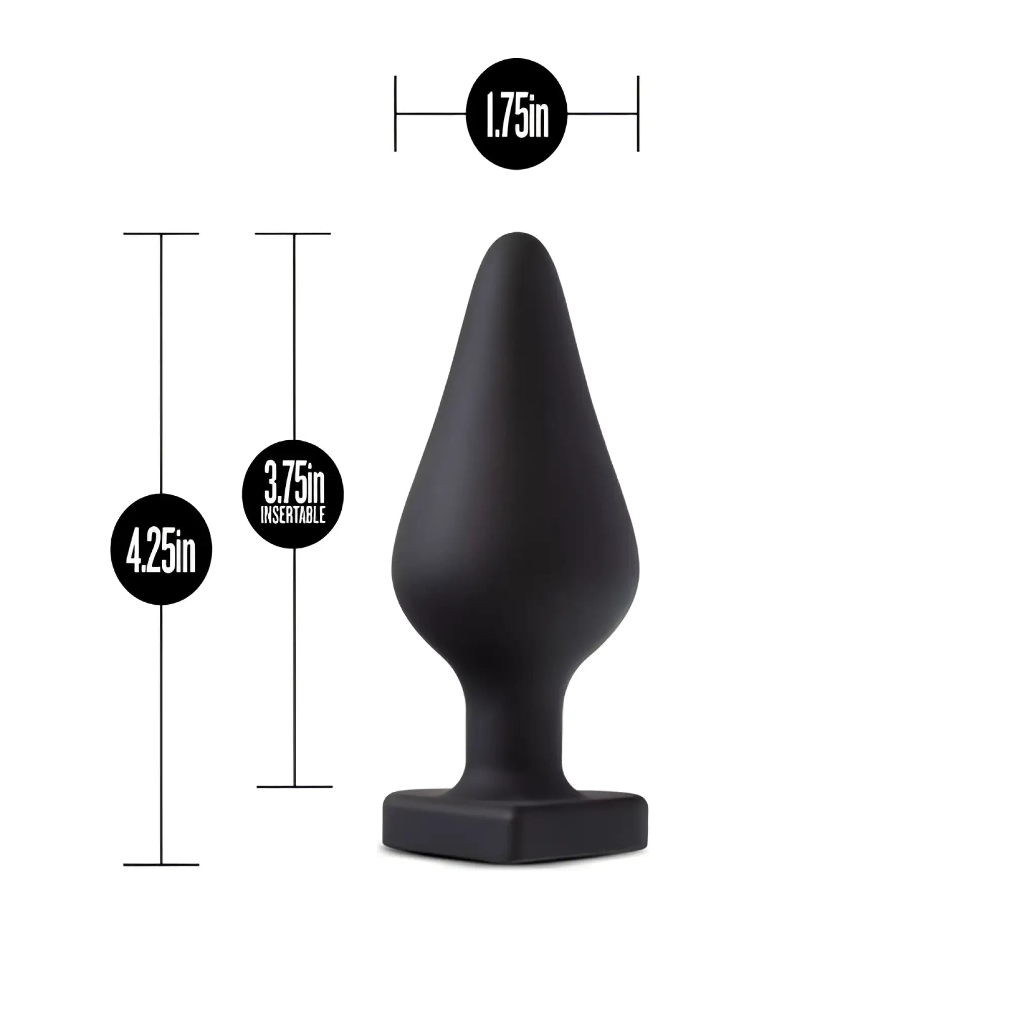 Black matte-finished silicone anal plug with tapered design and square base from temptasia temptasia fuck me butt plug black