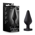 Black matte silicone Temptasia Fuck Me Butt Plug by Blush 7.5 inches in length shown from front side
