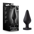 Black matte silicone Temptasia Fuck Me Butt Plug by Blush 7.5 inches in length shown from front side