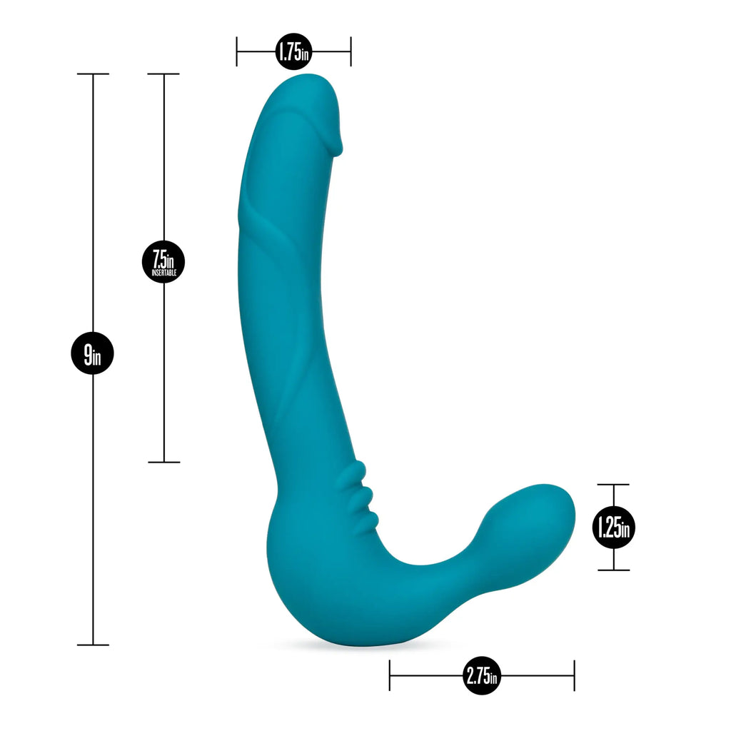 Teal silicone-coated dual-headed strapless dildo by Temptasia with ergonomic contours and textured grip areas