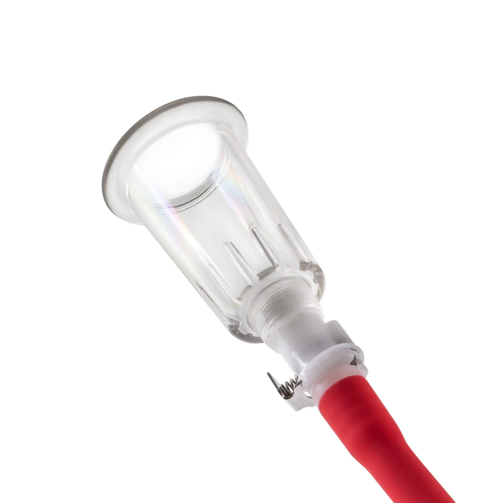 Temptasia nipple squeeze pump system black with clear glass vacuum pump red hose and white plastic fittings