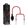 Temptasia nipple squeeze pump system in black with red accents clear silicone cups and bulb-style hand pump