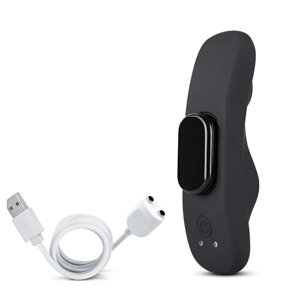 Black silicone-wrapped adult toy temptasia panty vibe with sleek ergonomic design and integrated power button