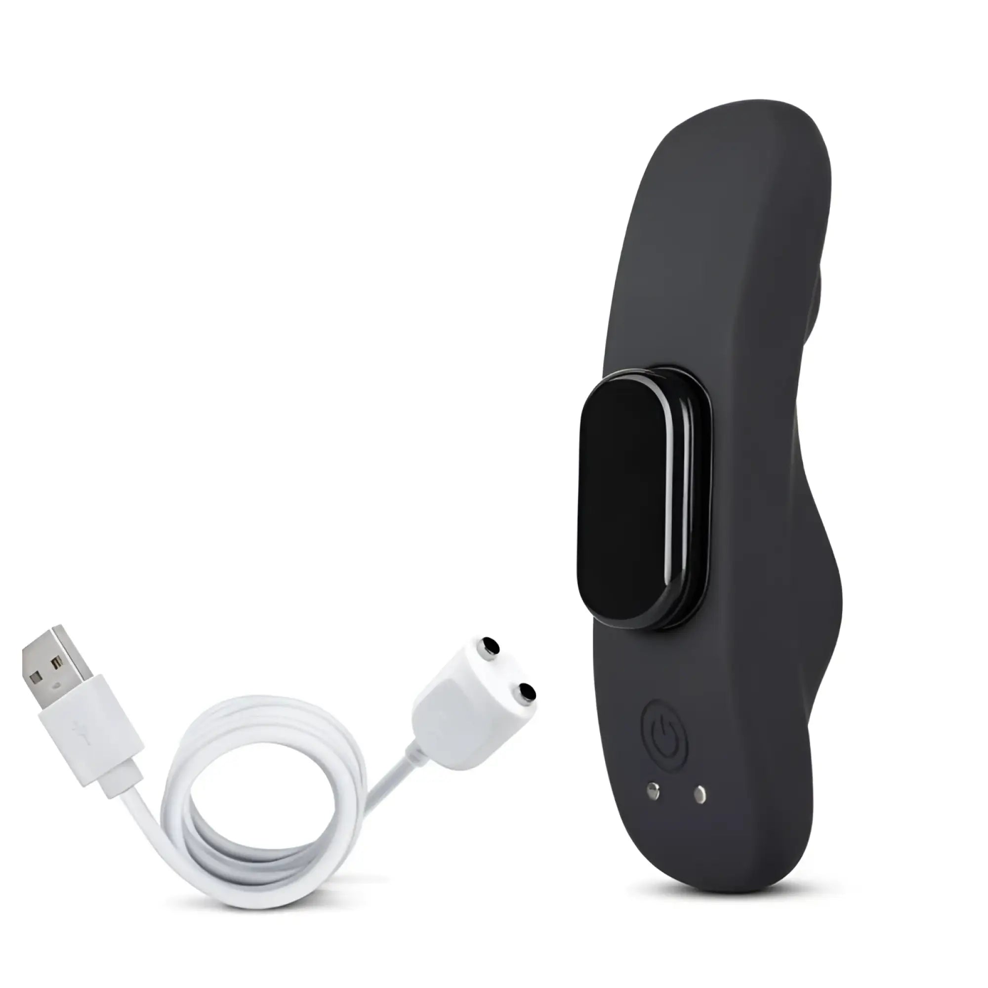 Black silicone-wrapped adult toy temptasia panty vibe with sleek ergonomic design and integrated power button
