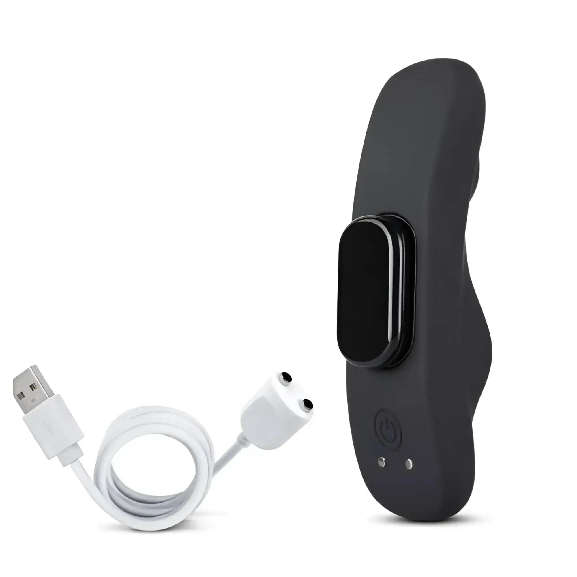 Black silicone-wrapped adult toy temptasia panty vibe with sleek ergonomic design and integrated power button