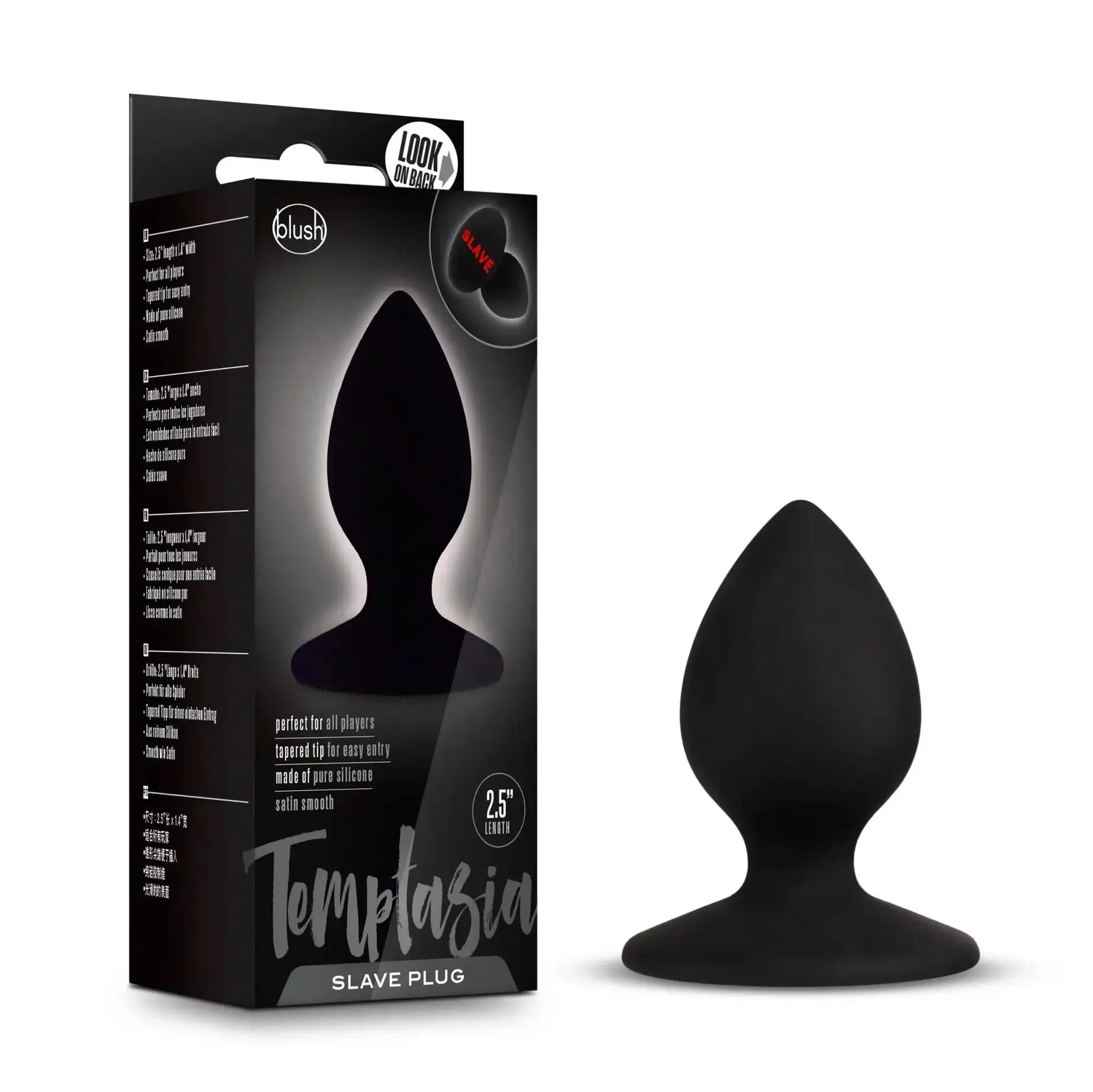 Temptasia slave plug black made of black silicone with tapered tip and smooth rounded design for comfortable use