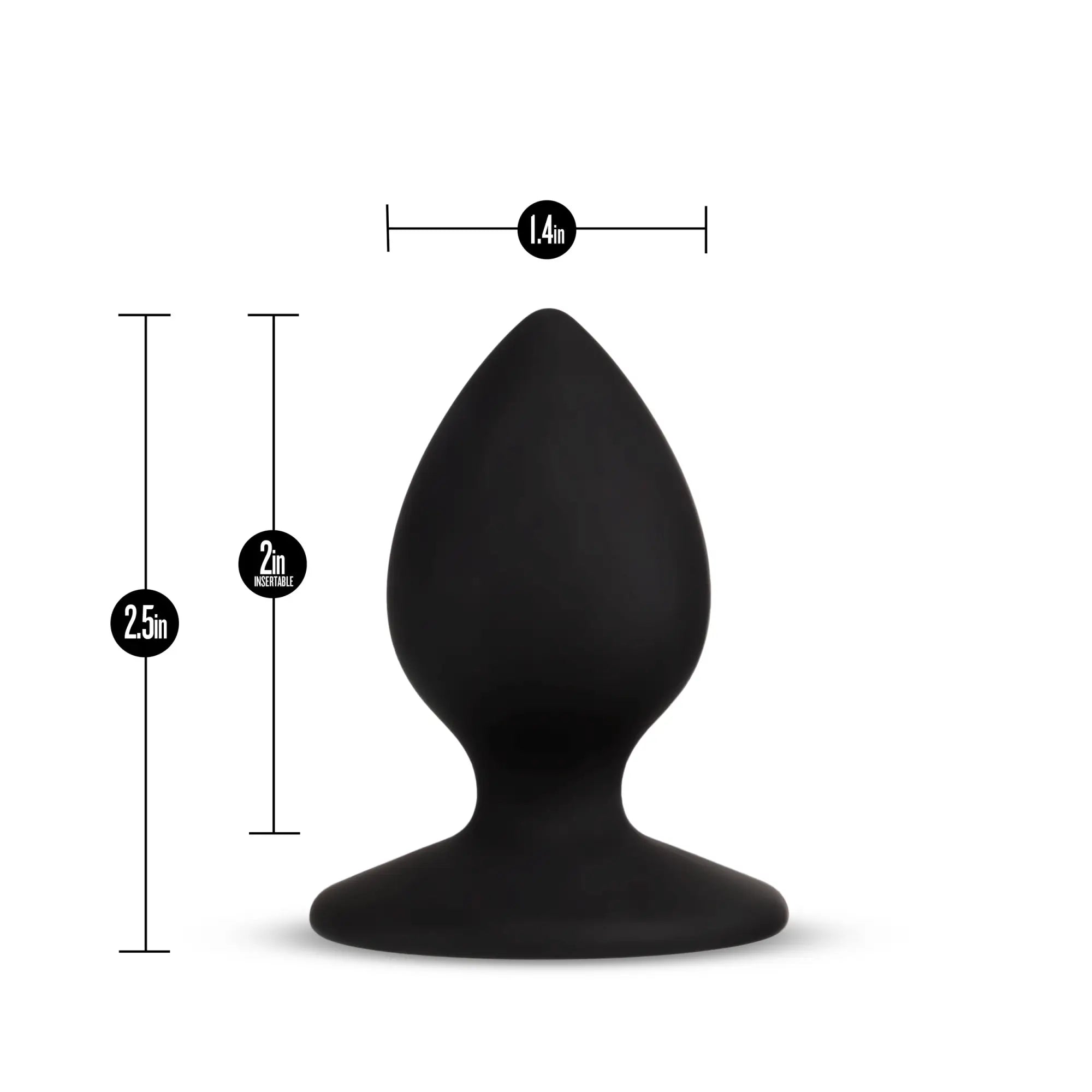 Black silicone temptasia slave plug with tapered teardrop head and wide base for stability and comfort