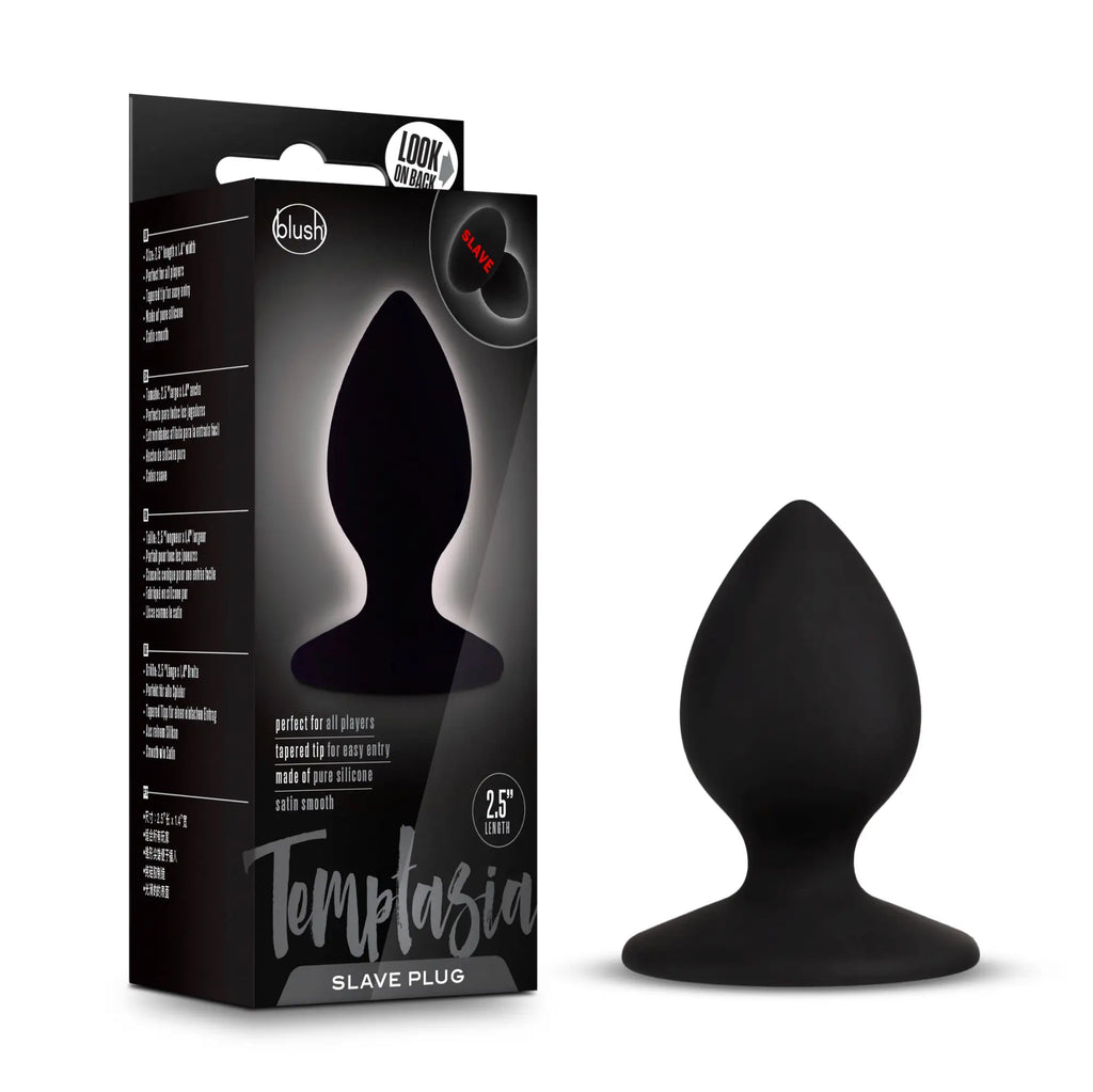 Temptasia slave plug black made of black silicone with tapered tip and smooth rounded design for comfortable use