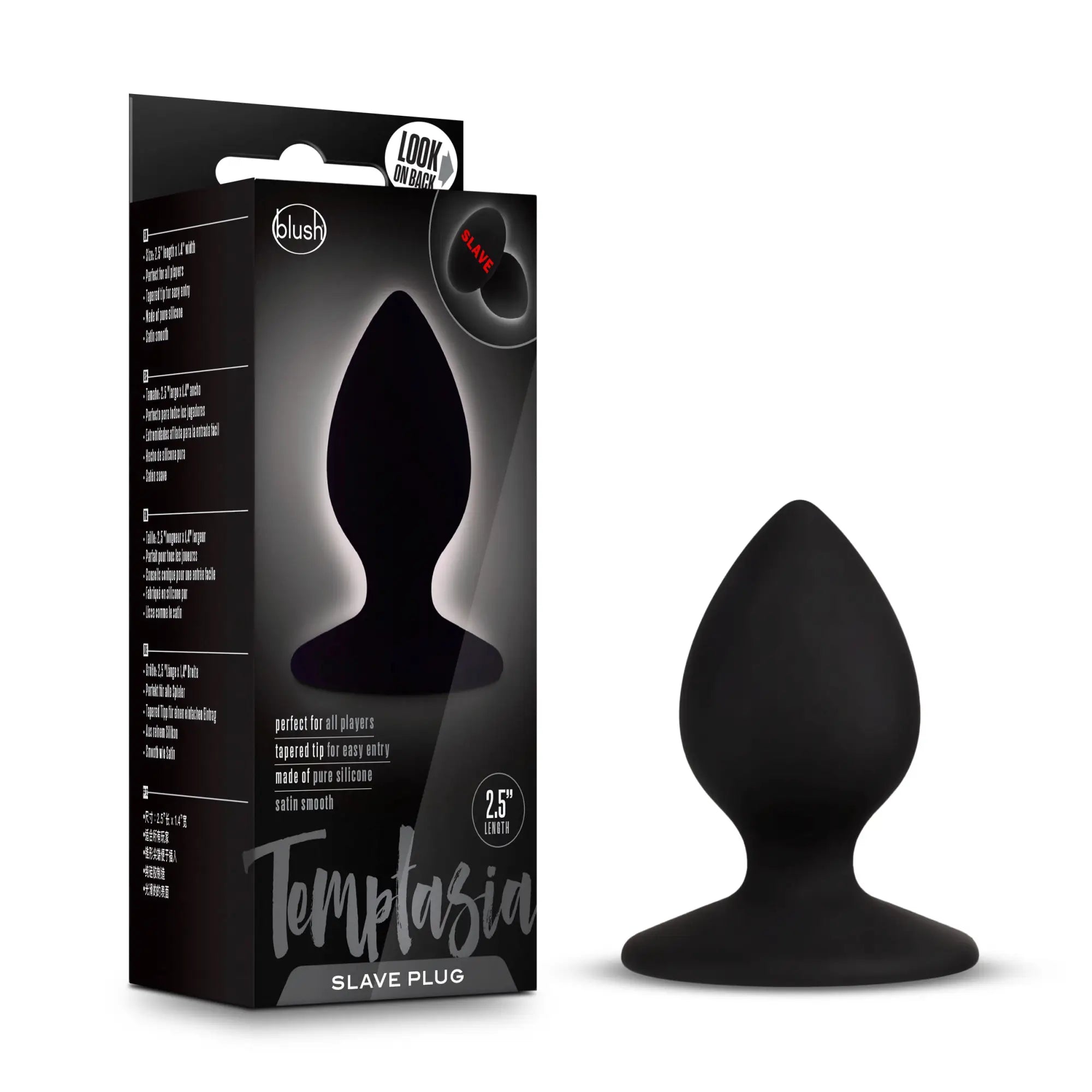Temptasia slave plug black made of black silicone with tapered tip and smooth rounded design for comfortable use