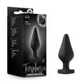 Black silicone anal plug with tapered teardrop body and flat hexagonal base from temptasia spank me collection