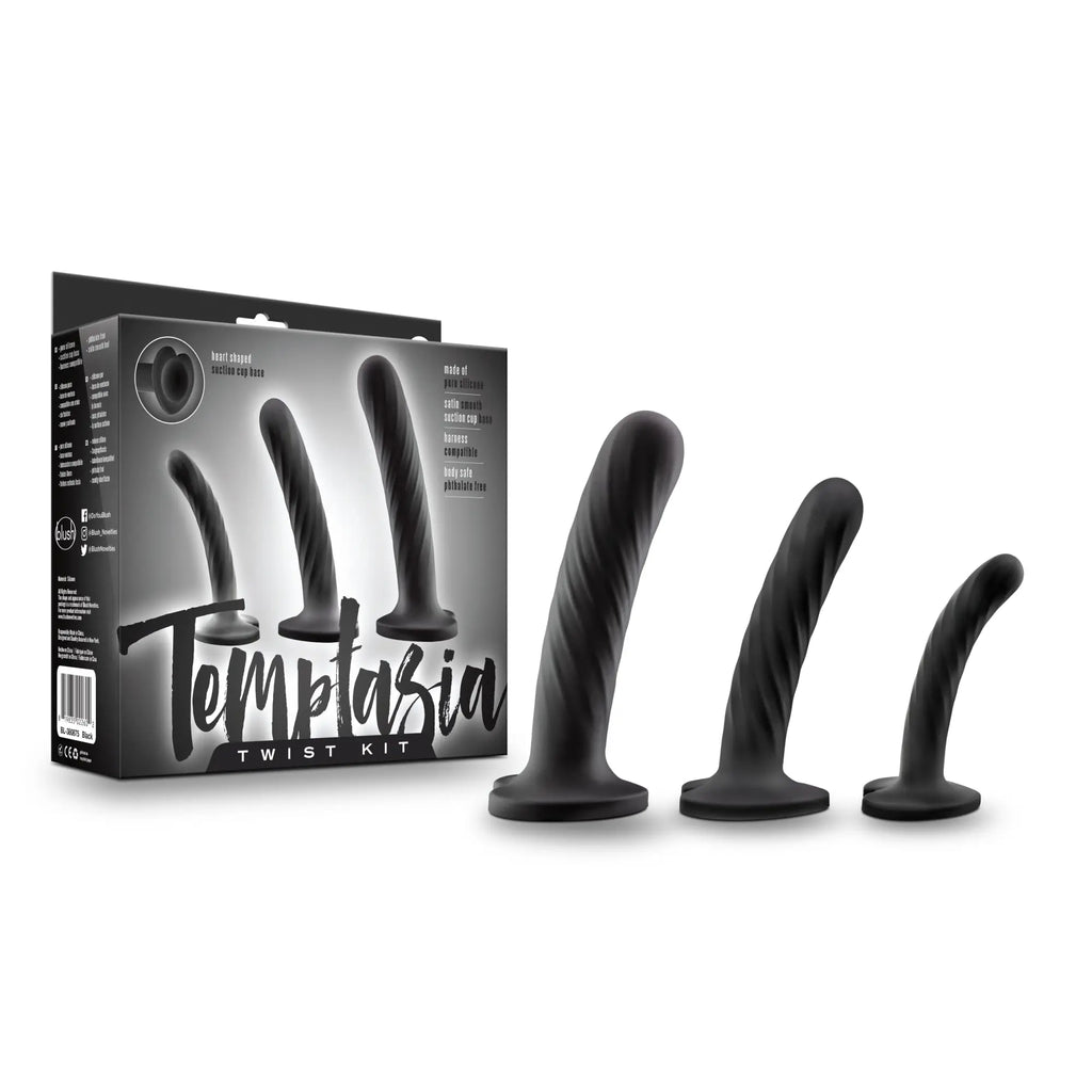 Black silicone temptasia twist kit set of three with four textured tapered inserts in varying sizes for versatile use