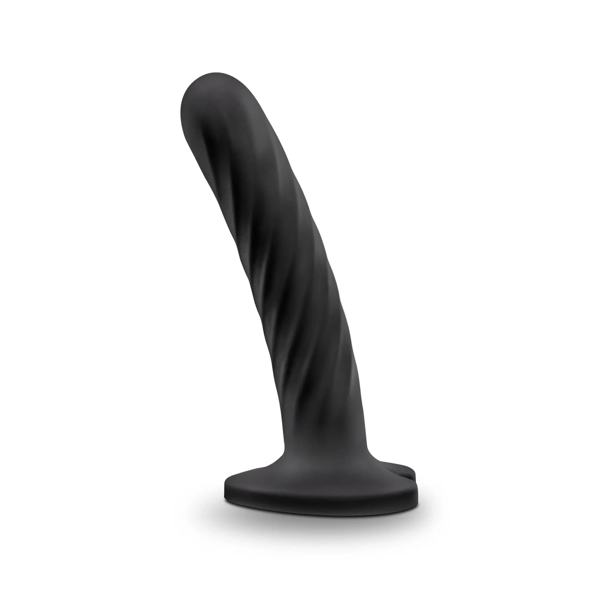Black silicone Temptasia Twist medium anal plug with twisted textured surface and wide base for stability