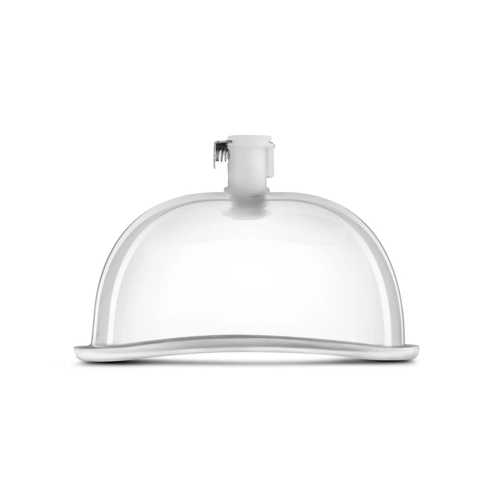 Clear plastic breast pump chamber with white valve assembly for temptasia vulva cup clear product use