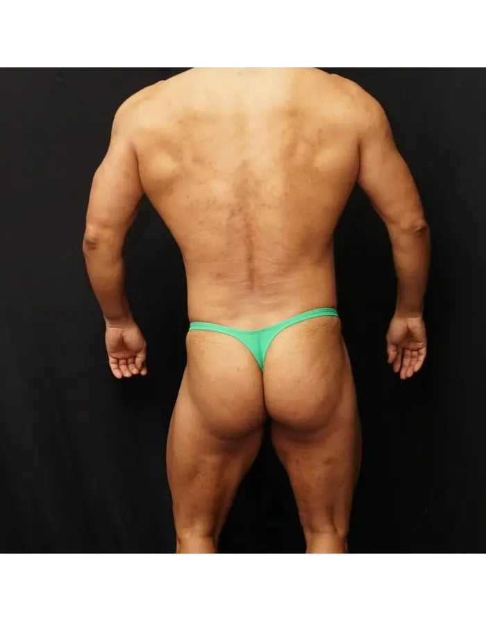 Green Bielastic thong underwear by Arroyman featuring a minimal design and a snug fit shown on a model from the back.