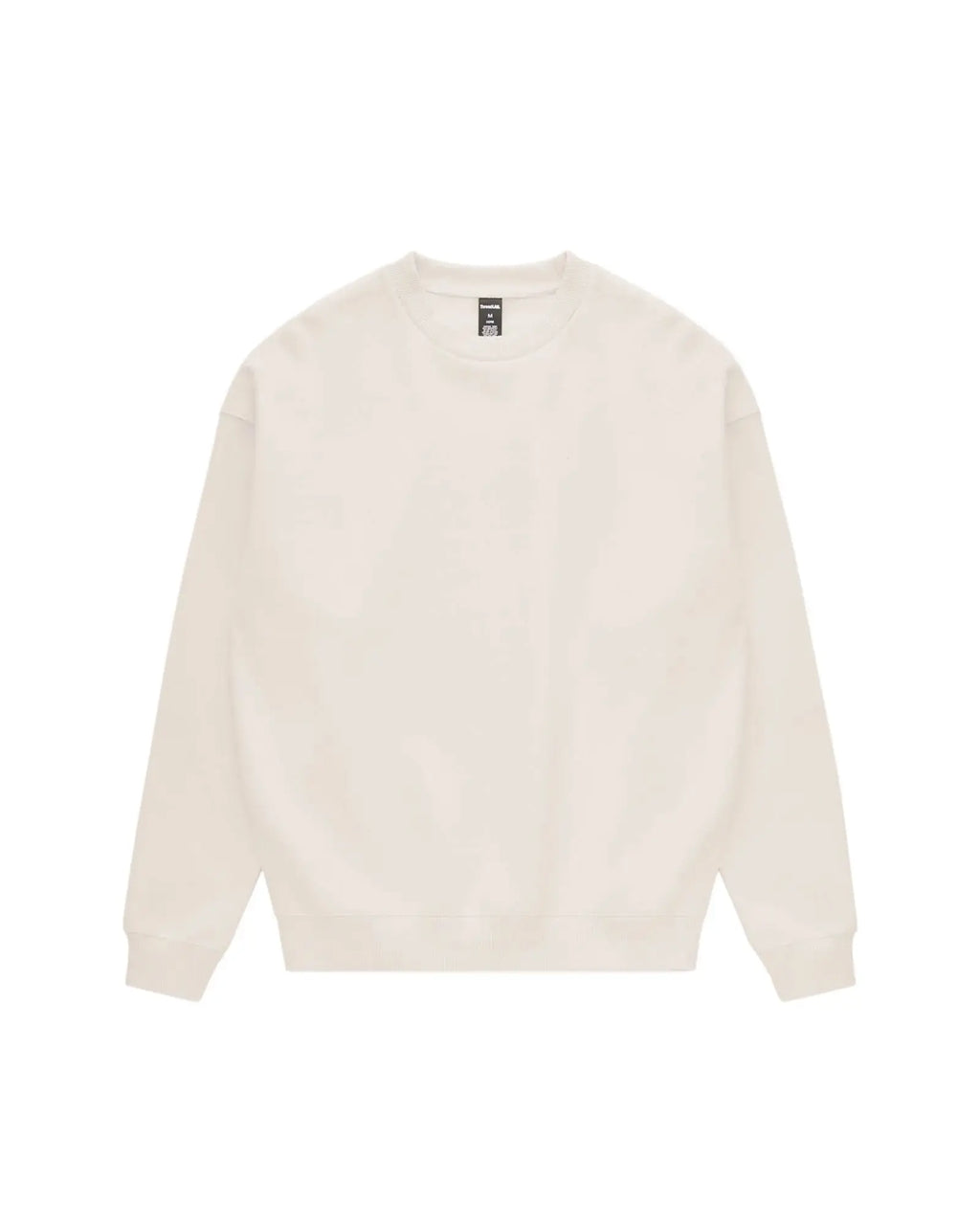 Off-white crewneck sweatshirt with a ribbed collar, cuffs, and hem, set against a plain white background.