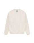 Off-white crewneck sweatshirt with a ribbed collar, cuffs, and hem, set against a plain white background.