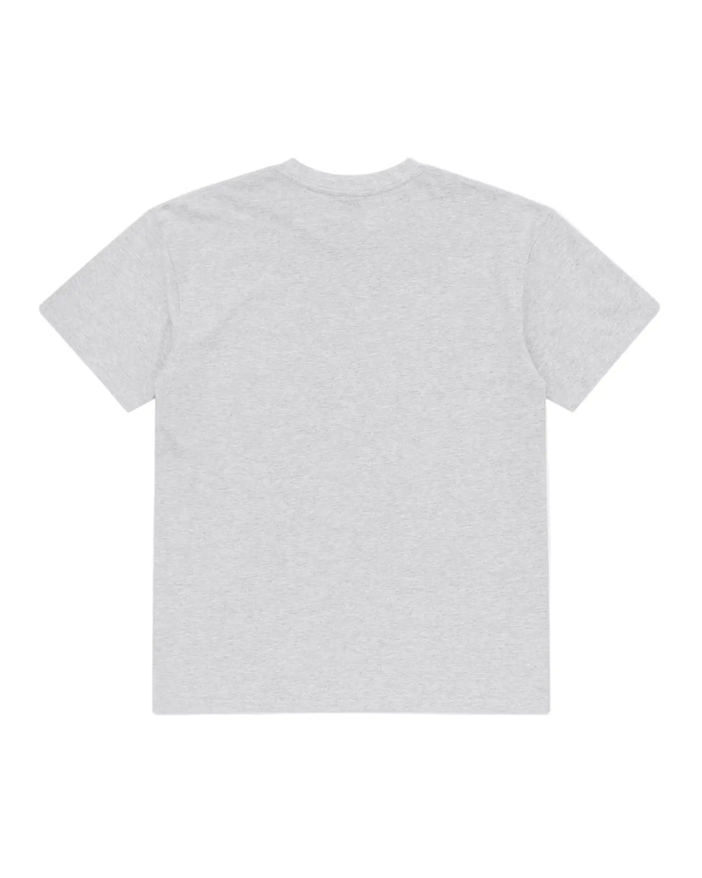 Back view of a light gray, short-sleeved crew neck t-shirt with a standard fit.