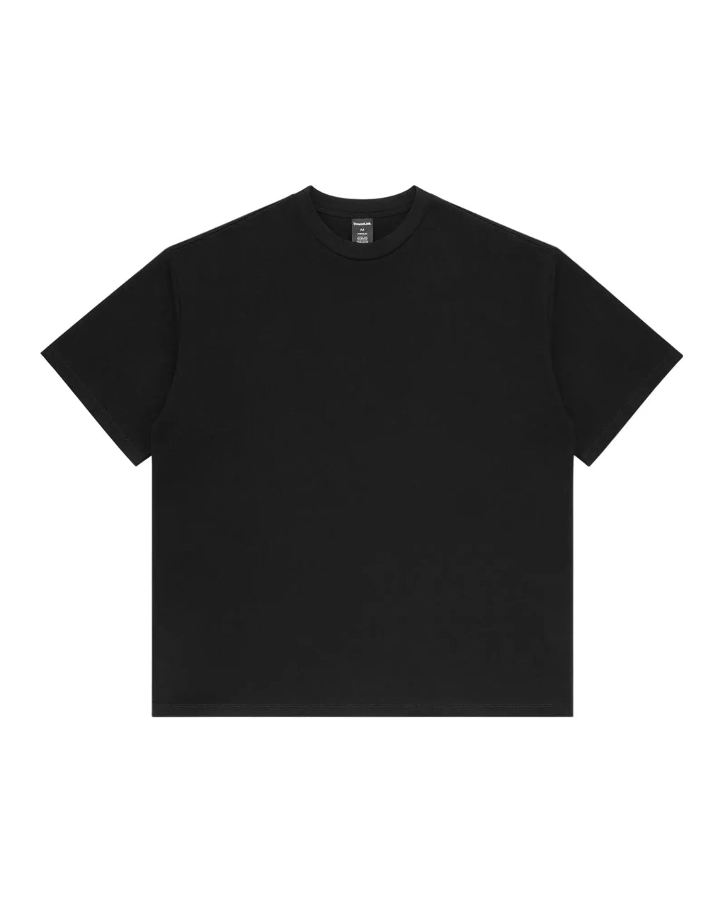 A plain, black, short-sleeve premium t-shirt with a classic crew neck, displayed against a white background.