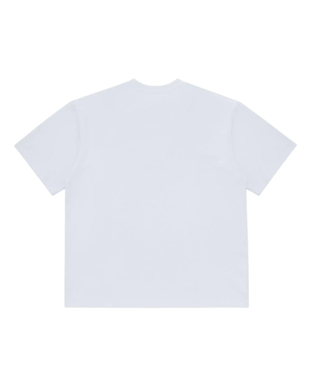 Back view of a plain white, short-sleeve premium t-shirt with a relaxed, boxy fit against a white background.