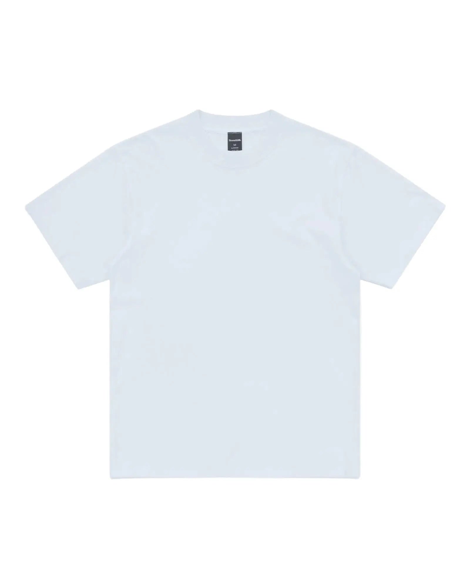 A classic white short-sleeve crewneck tee with a visible interior brand tag, shown on a white background.