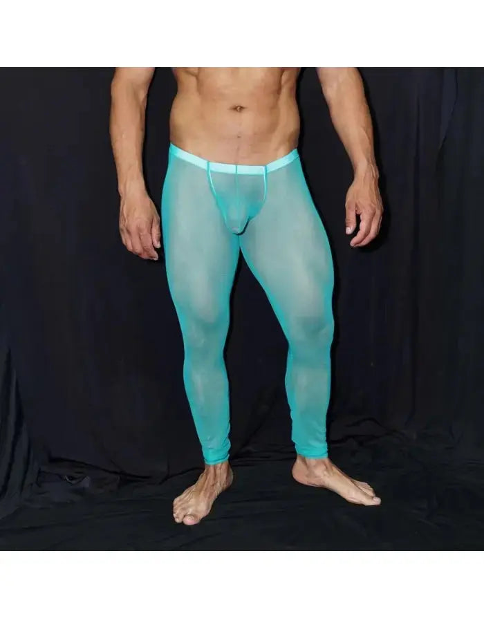 Men's green tulle gym tights by Arroyman featuring a fitted design and contrasting waistband shown on a model.