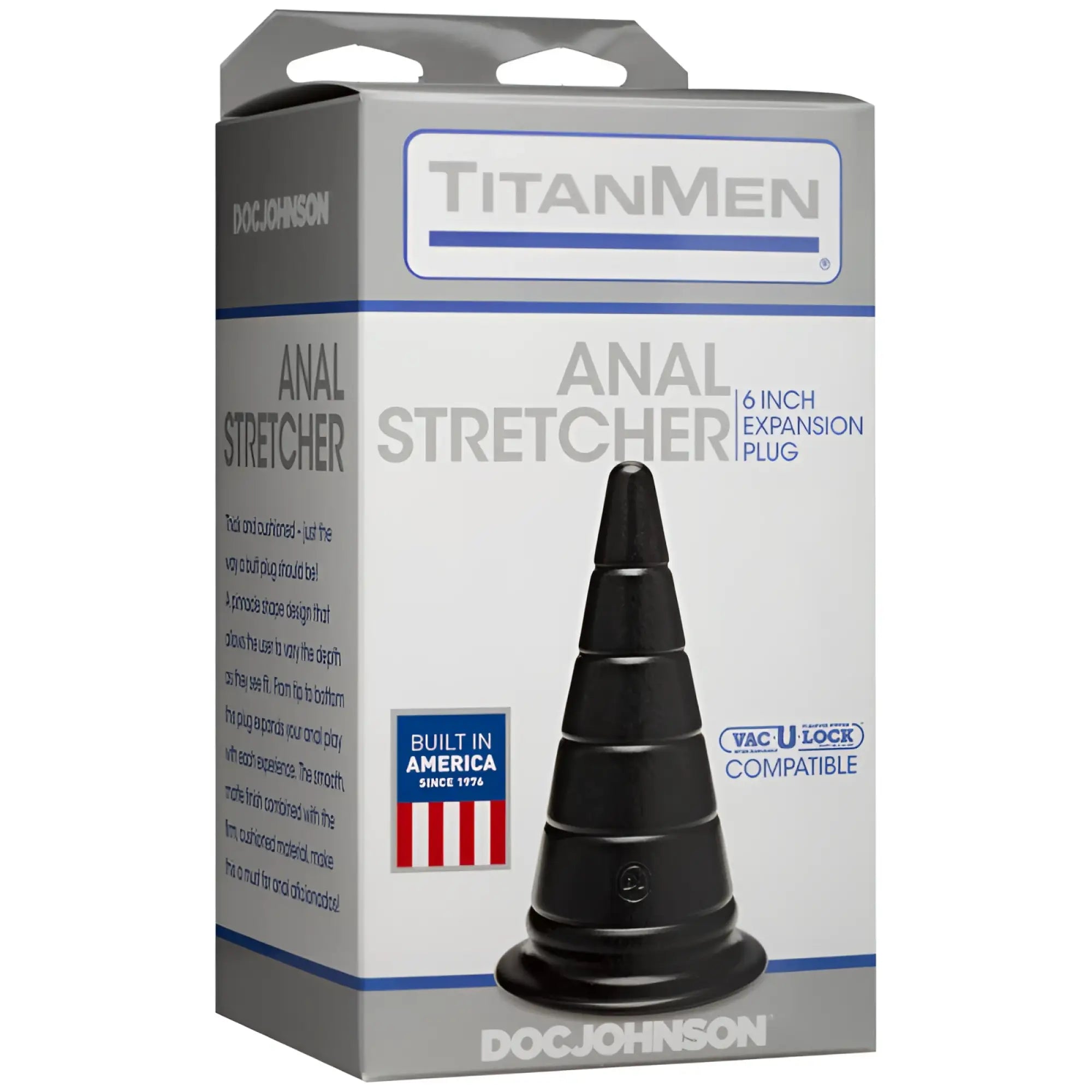 TitanMen anal stretcher 6 inch black conical plug with tapered tip and flared base for expansion and comfort