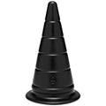 Black glossy cone-shaped titanmen anal stretcher with tiered ridges and circular logo near base for 6in expansion
