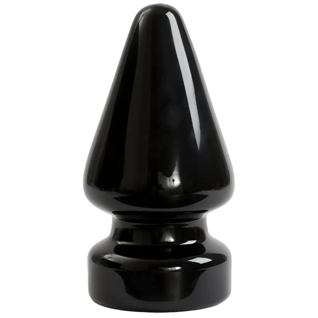 Black glossy plastic anal plug with tapered design and rounded base titanmen ass master 4.5in black