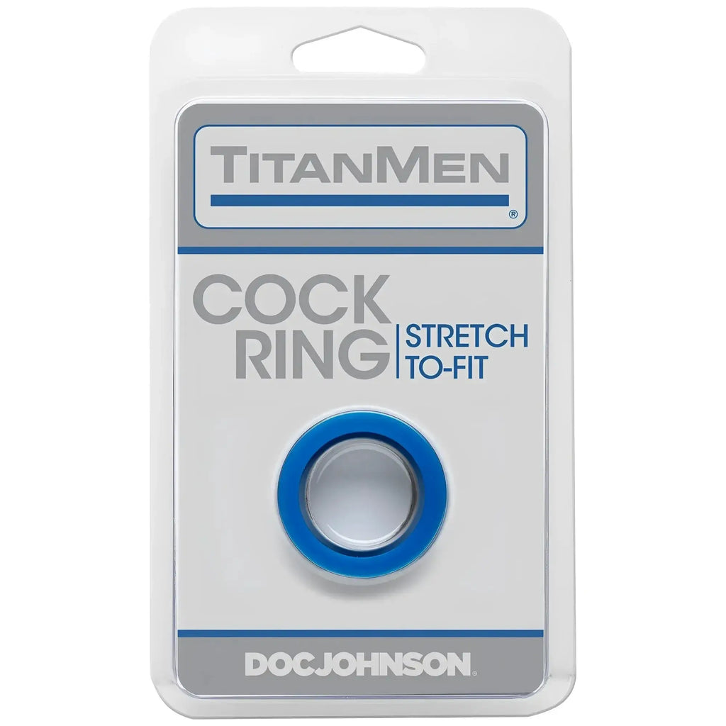 Titanmen cock ring blue stretchable clear and blue silicone ring in titanmen branded package for men