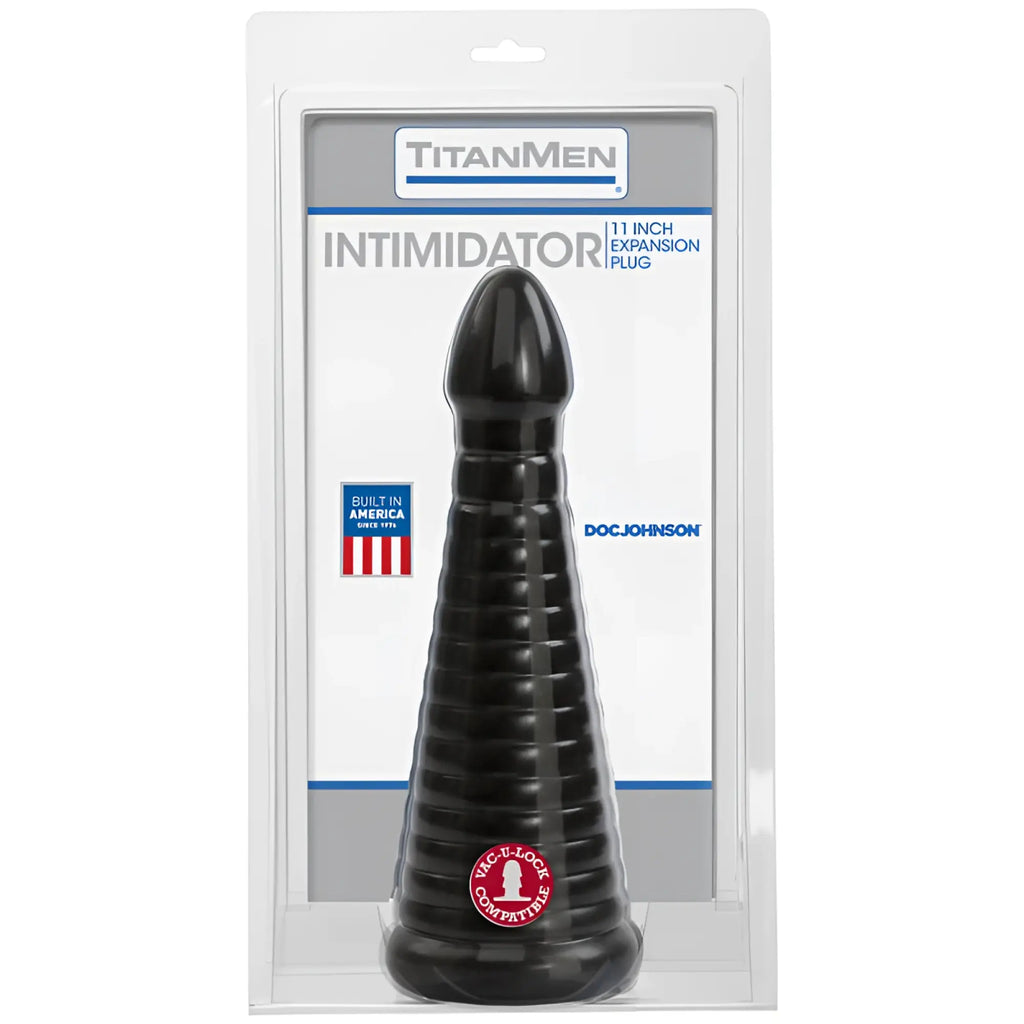 Black titanmen intimidator 11 inch expansion plug in clear packaging showing the product color and size