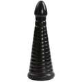 TitanMen Intimidator black ribbed silicone dildo with tapered rounded head and flared base for comfortable use