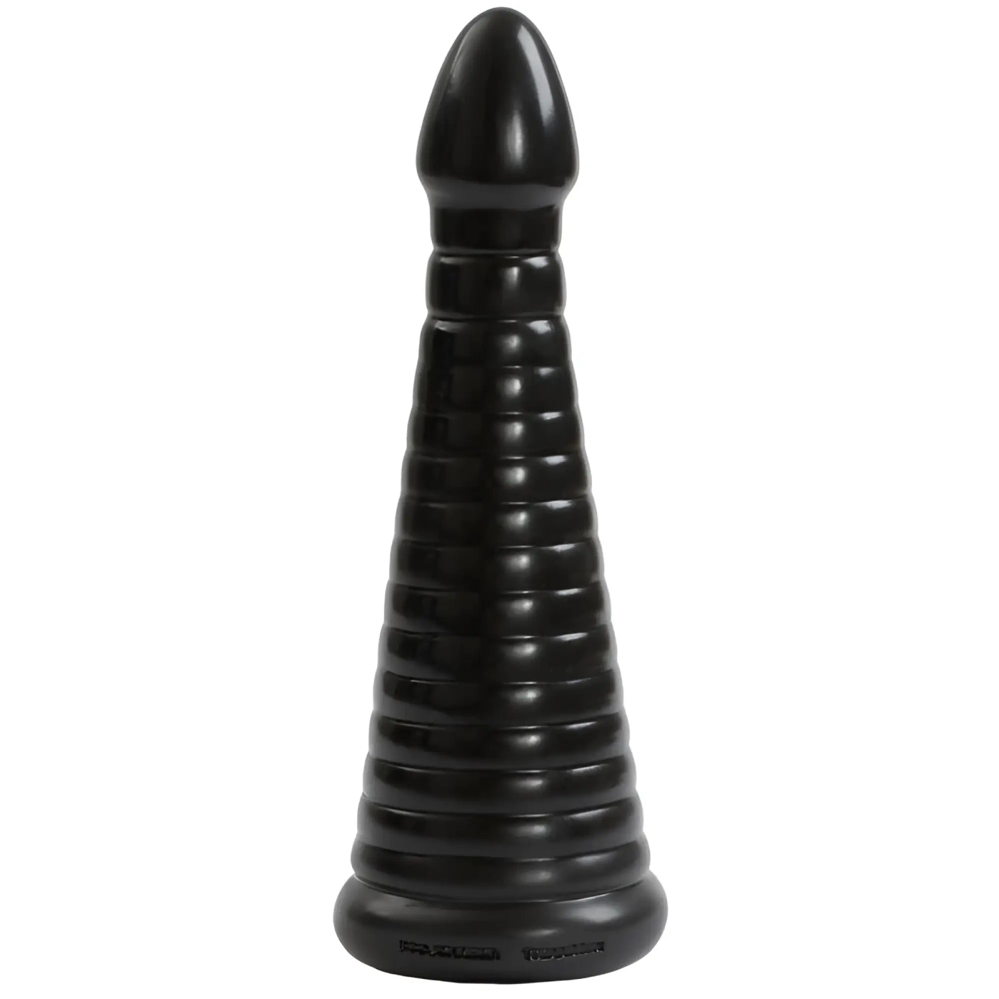 TitanMen Intimidator black ribbed silicone dildo with tapered rounded head and flared base for comfortable use