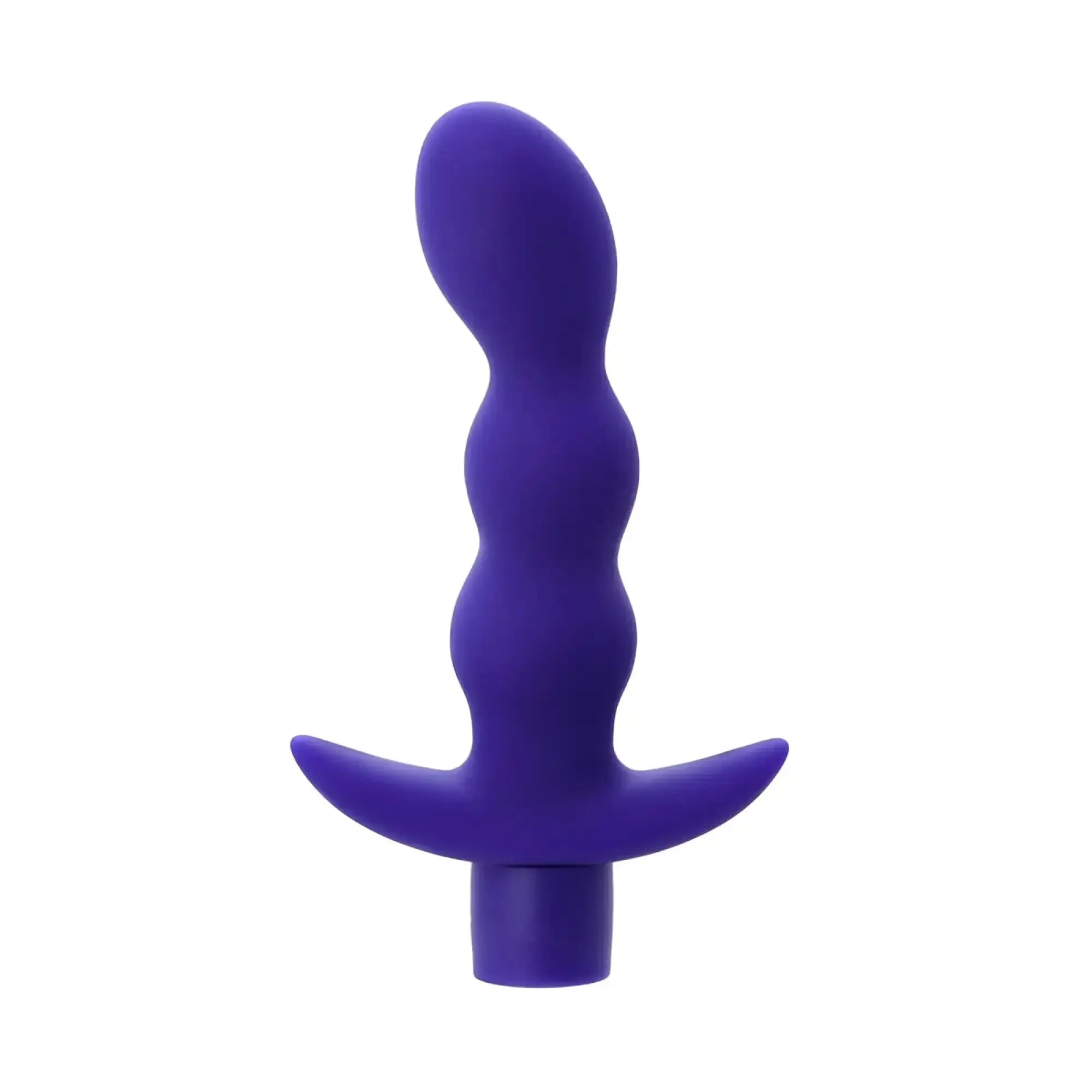 Purple silicone anal vibrator with wavy segmented design and curved base from todo todo adore product line