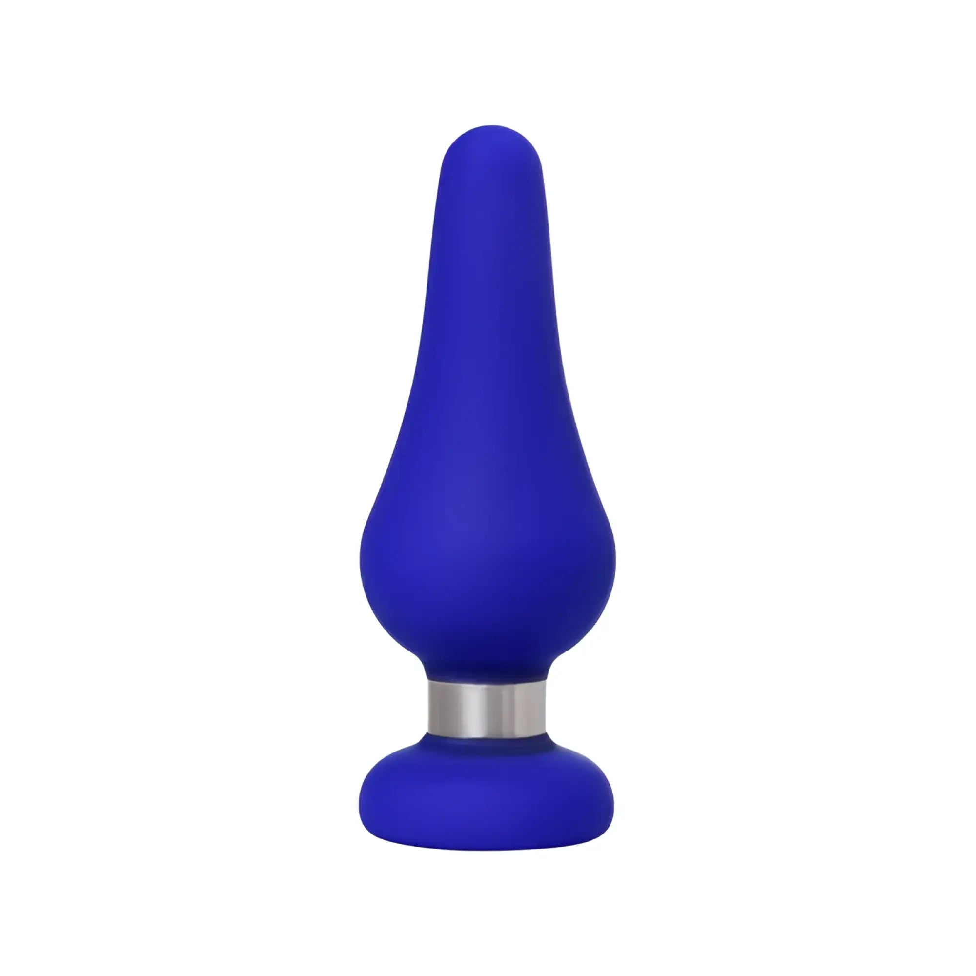 Blue silicone anal plug with silver metallic ring base from todo todo anal plug classic l series