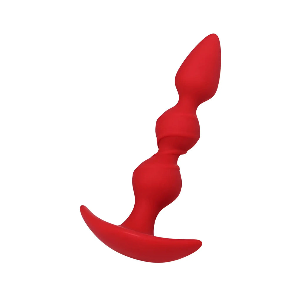 Red silicone butt plug from todo todo anal plug trio with tapered segmented design and curved base for comfortable use