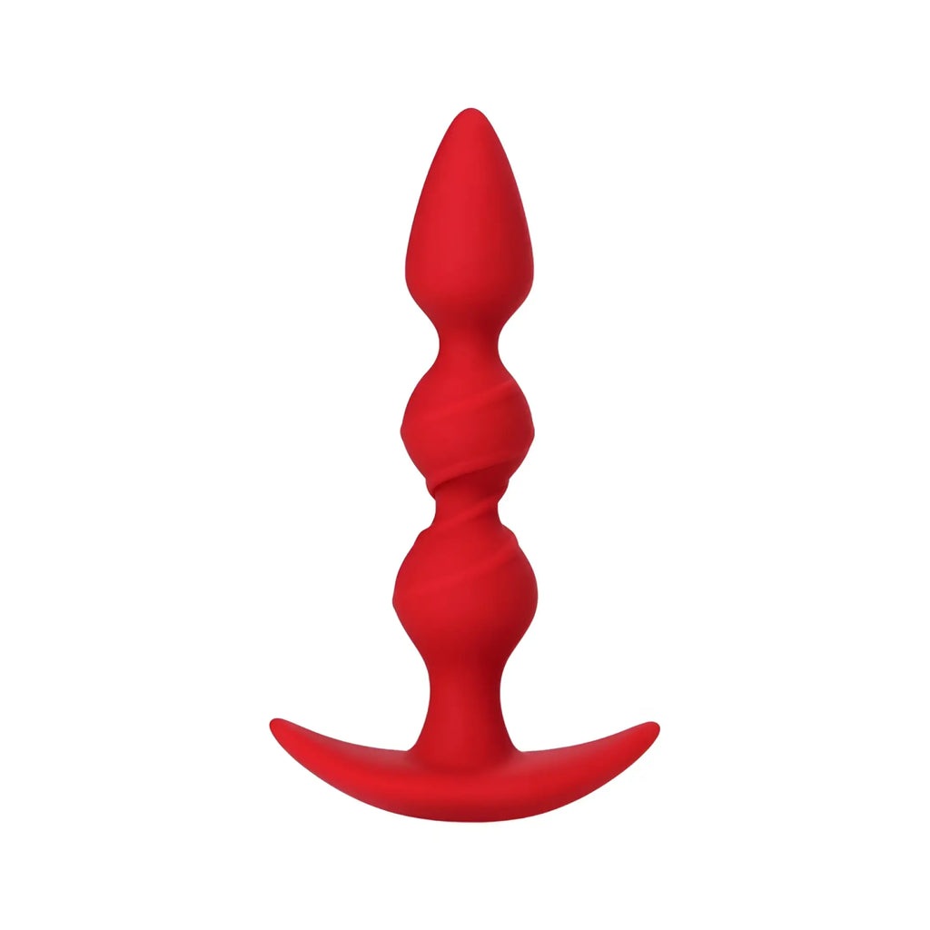 Red silicone anal plug from todo todo anal plug trio with tapered segmented design and curved base