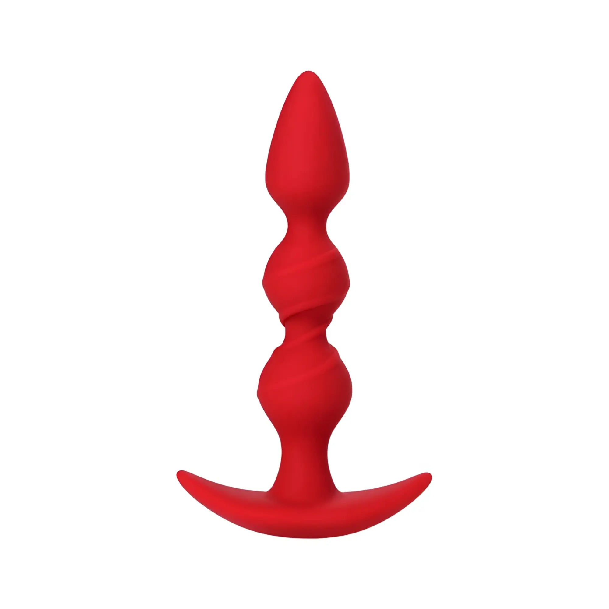 Red silicone anal plug from todo todo anal plug trio with tapered segmented design and curved base