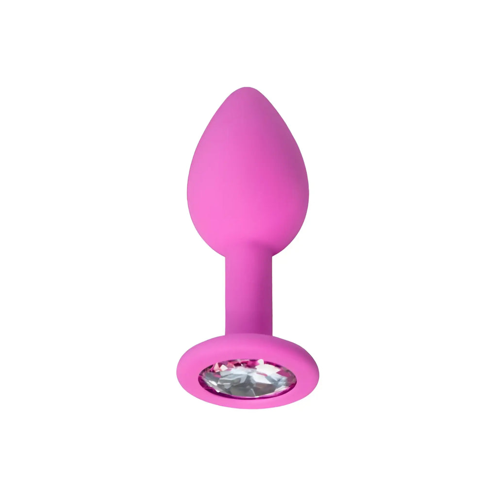 Pink silicone butt plug with clear faceted gemstone base from todo todo brilliant anal plug product line