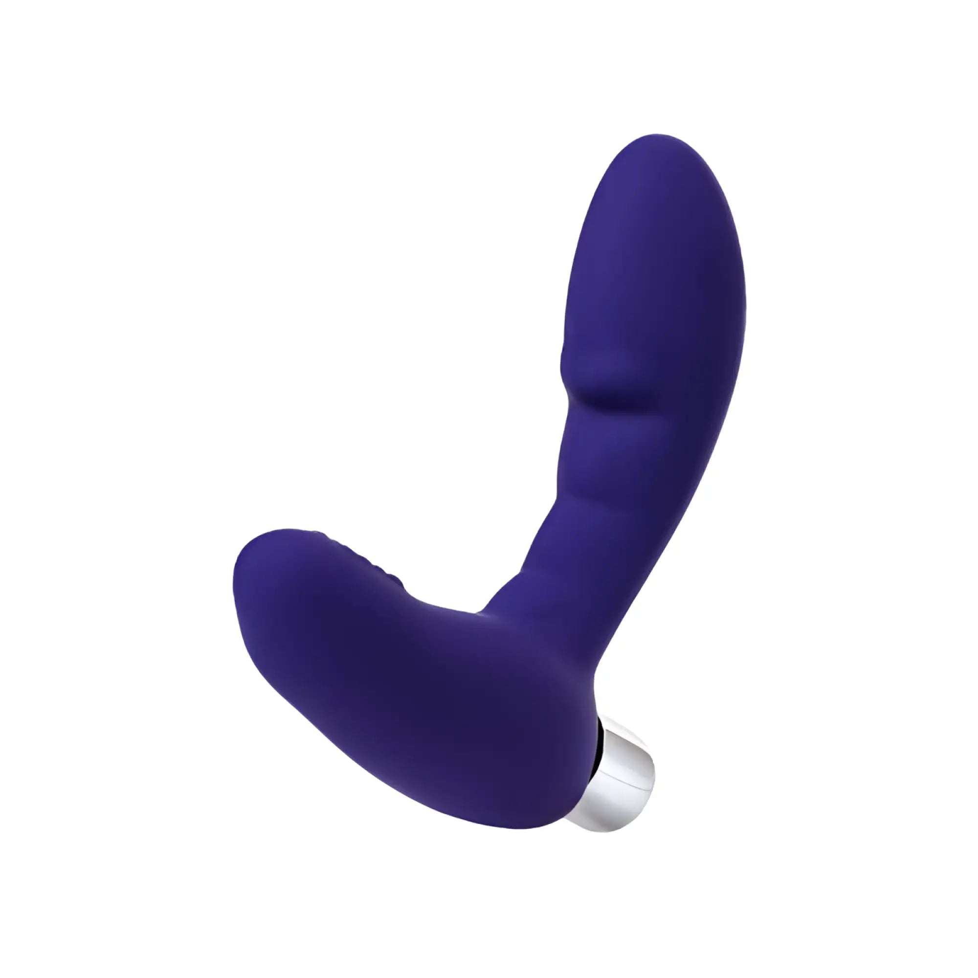 Purple silicone ToDo ToDo Bruman vibrating prostate stimulator with a silver metallic base for targeted stimulation
