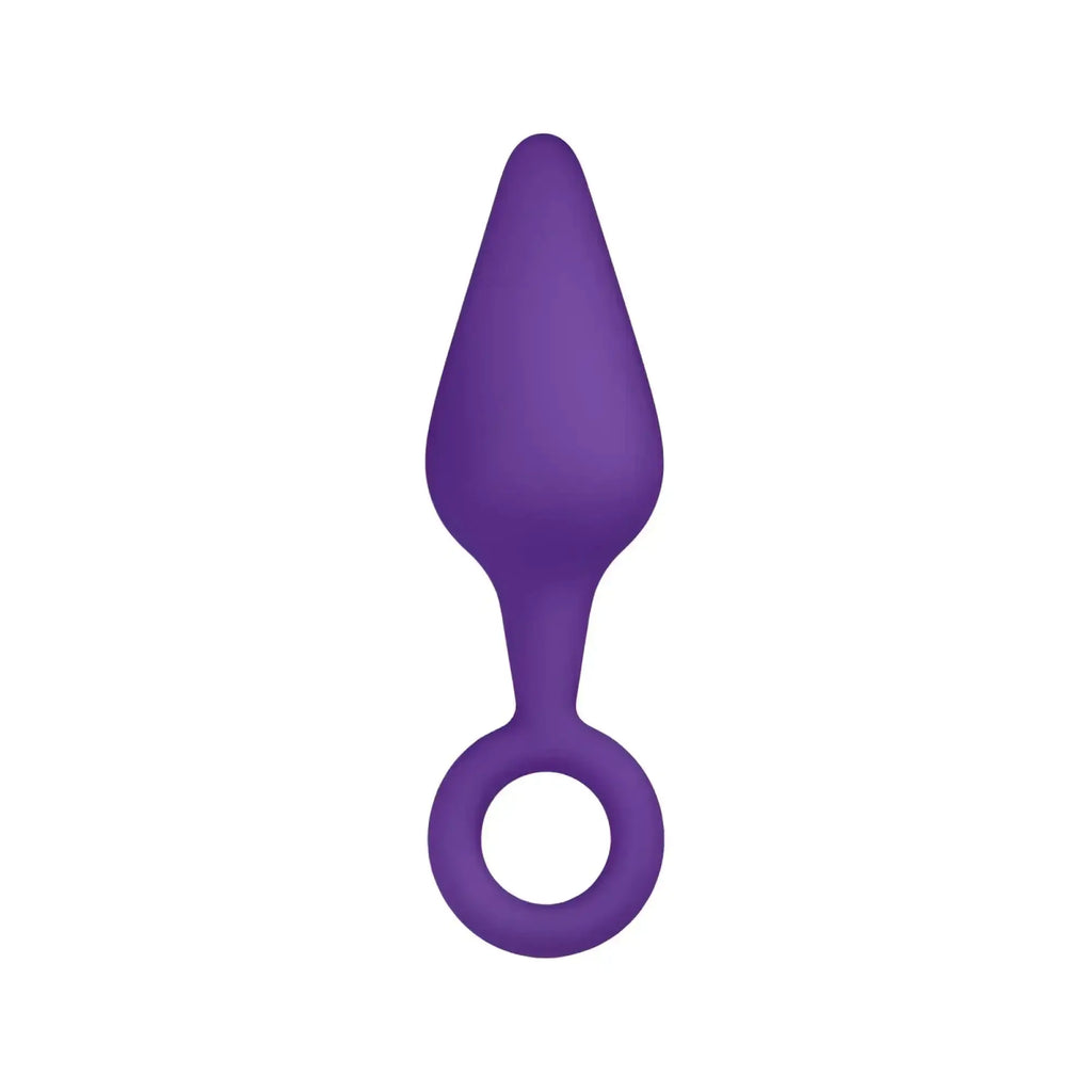 Purple silicone anal plug with smooth tapered design and circular ring base from todo todo bung anal plug s product