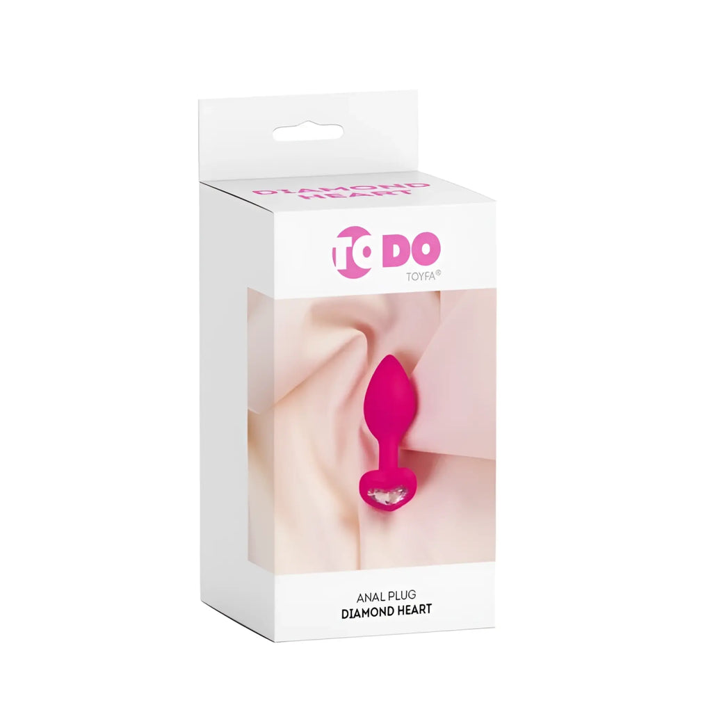 Pink silicone anal plug by ToDo with a crystal-embedded heart-shaped base called diamond heart