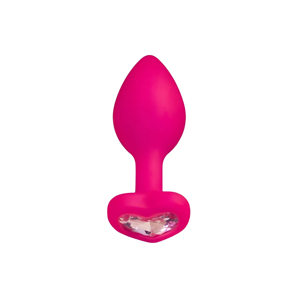 A vibrant pink silicone butt plug with a heart-shaped base and clear crystal from Todo Todo Diamond Heart Anal Plug