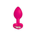 A vibrant pink silicone butt plug with a heart-shaped base and clear crystal from Todo Todo Diamond Heart Anal Plug