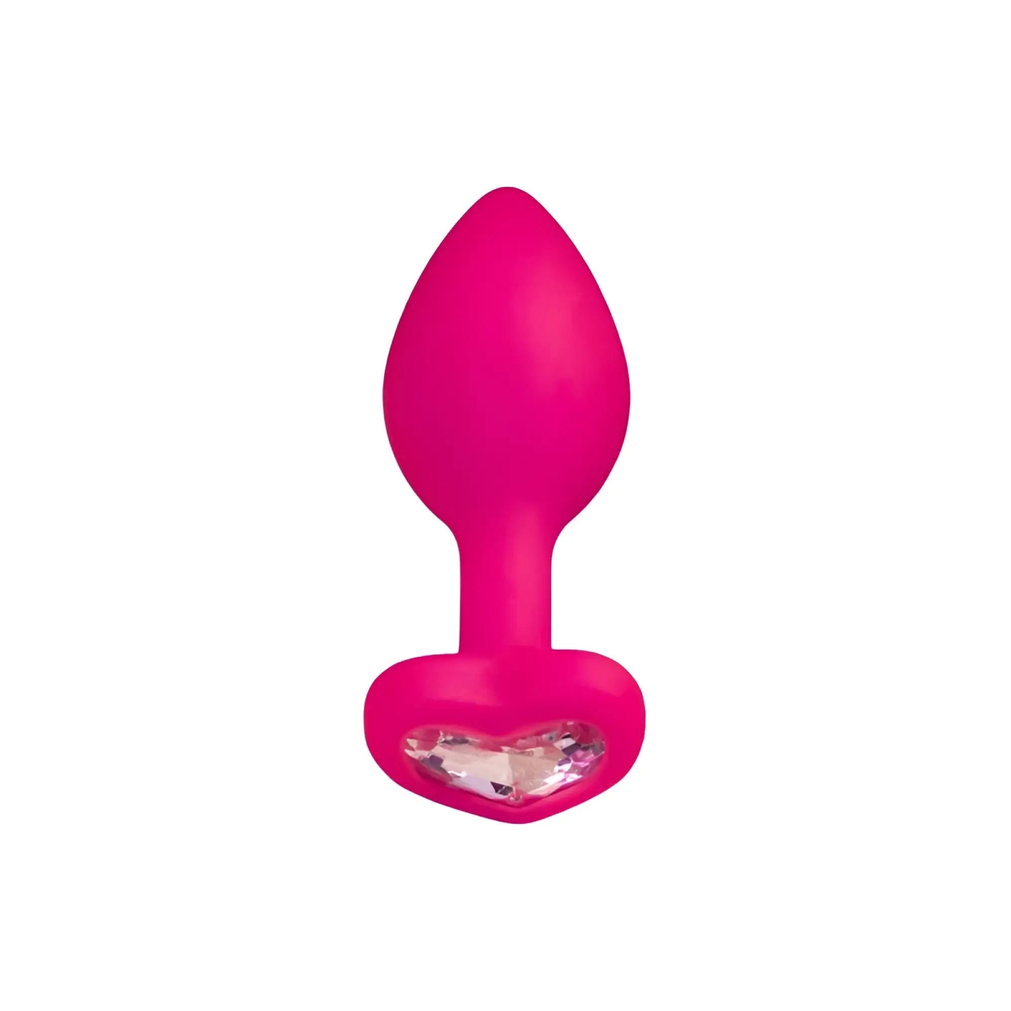 A vibrant pink silicone butt plug with a heart-shaped base and clear crystal from Todo Todo Diamond Heart Anal Plug