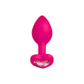 A vibrant pink silicone butt plug with a heart-shaped base and clear crystal from Todo Todo Diamond Heart Anal Plug