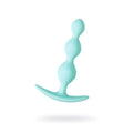 A smooth light blue silicone ToDo ToDo triple anal plug with a curved base and segmented body