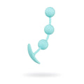 A light blue silicone ToDo ToDo Triplex anal plug with three beads and a curved flange at the base