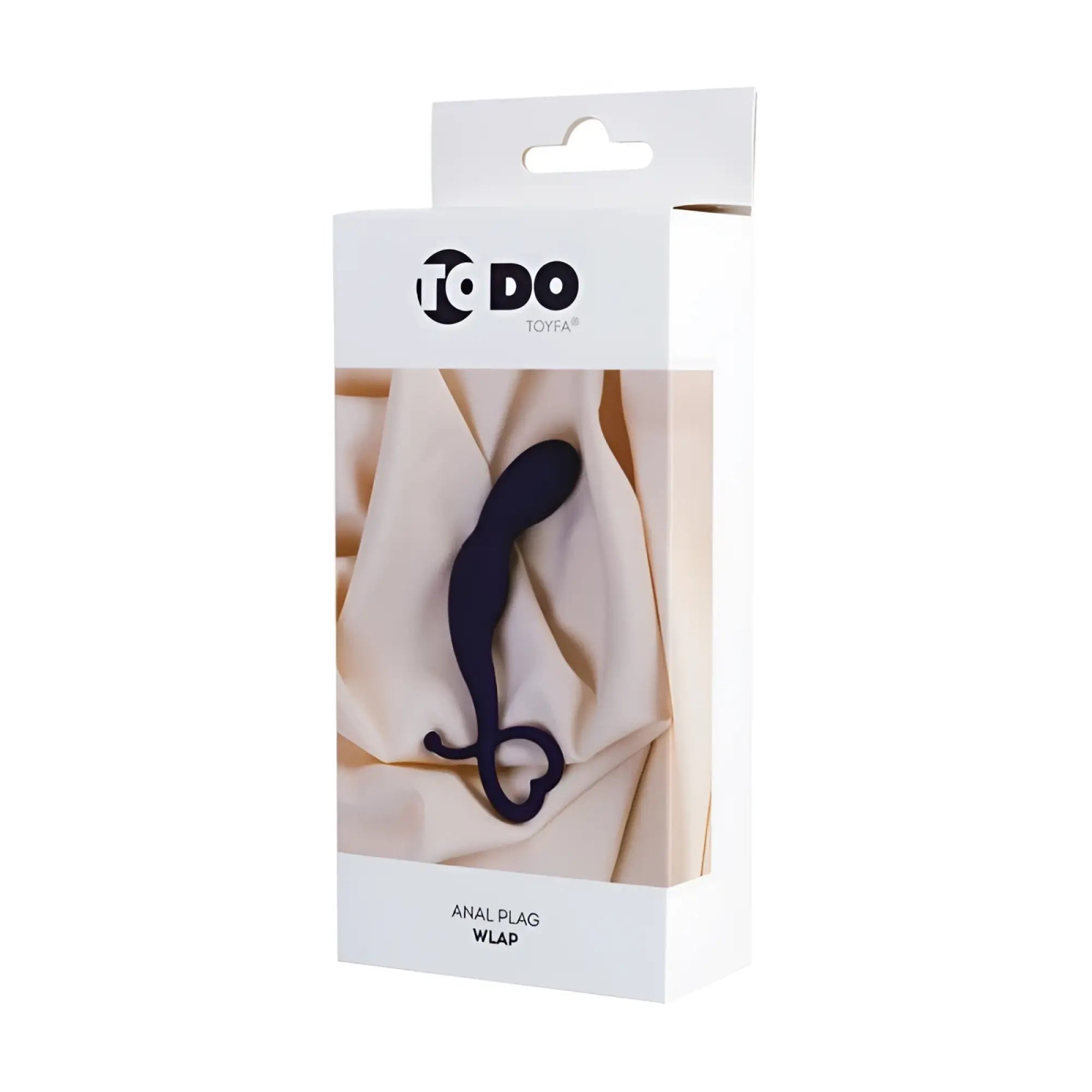 Black silicone todoto do wlap anal plug with curved ergonomic design and heart-shaped base for comfortable use