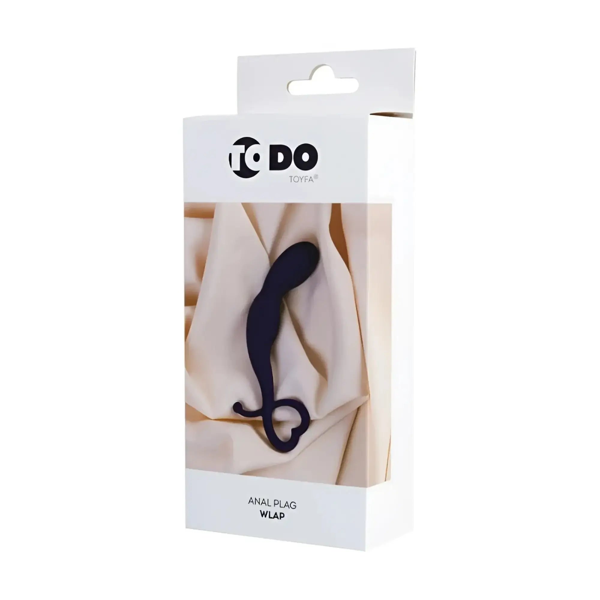 Black silicone todoto do wlap anal plug with curved ergonomic design and heart-shaped base for comfortable use